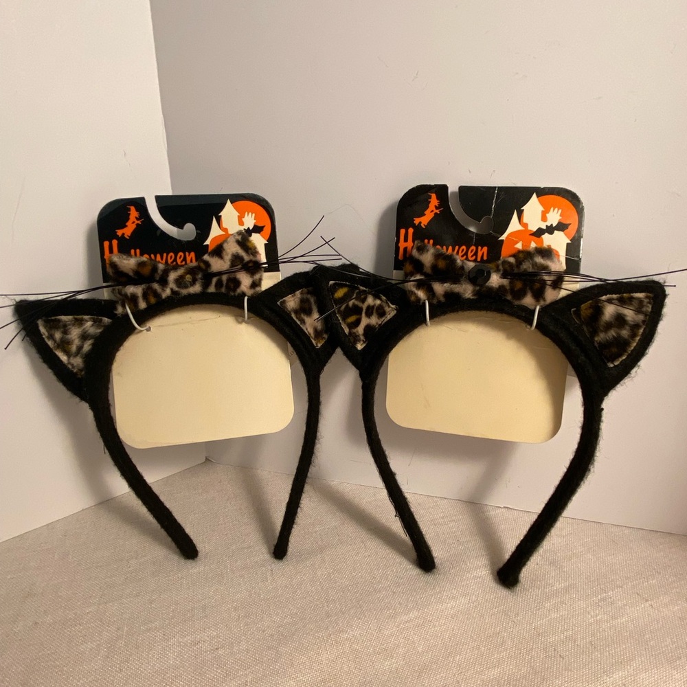 Vintage Halloween Leopard Print Cat Headband for Kids Costume accessory 90s LOT